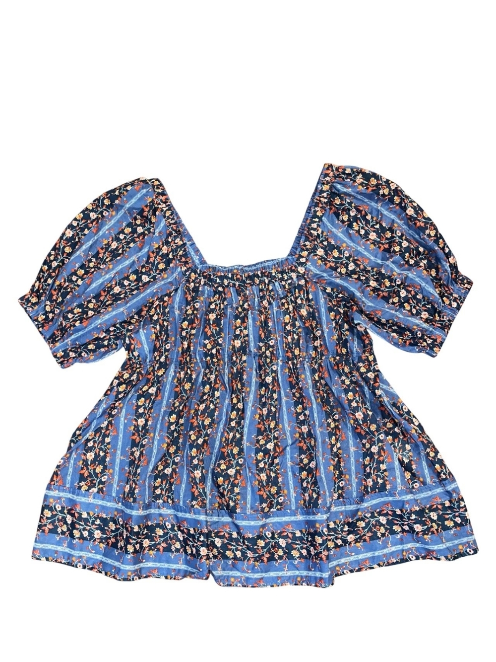 Free People Blue Floral Puff Sleeve Peasant Top Size Large